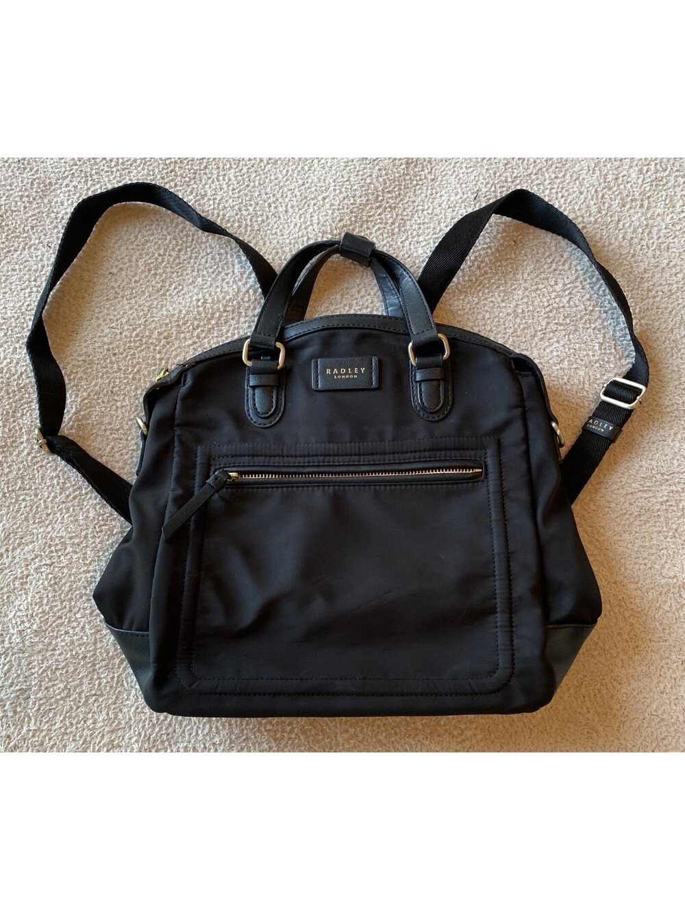 Radley London Spring Park Domed Convertible Backpack Purse Black Gold Hardware